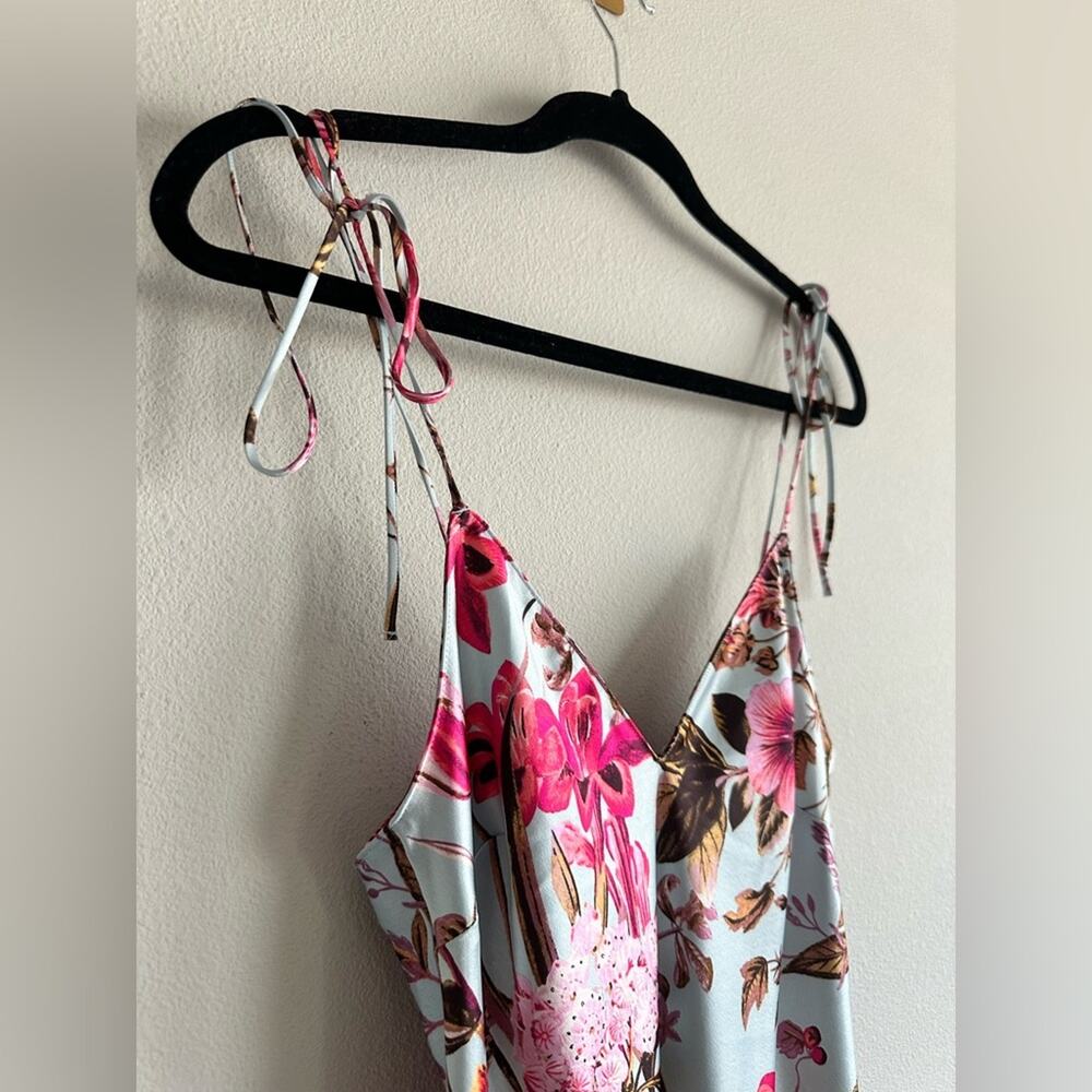 Y2K Victoria’s Secret Satin Floral Slip Dress Blue Pink Tropical Print Size S - Picture 3 of 4